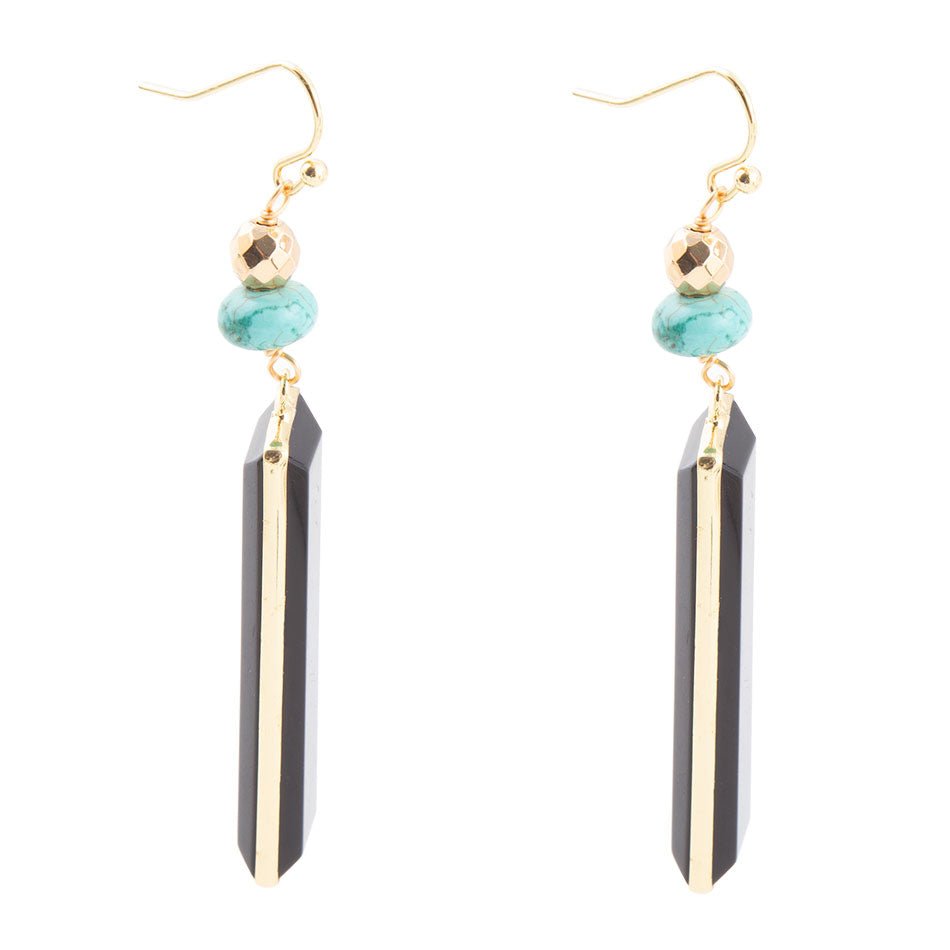Jett Black Onyx Linear Golden Drop Earrings Barse Jewelry