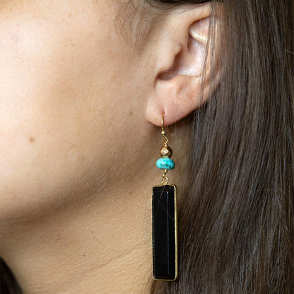 Jett Black Onyx Linear Golden Drop Earrings Barse Jewelry