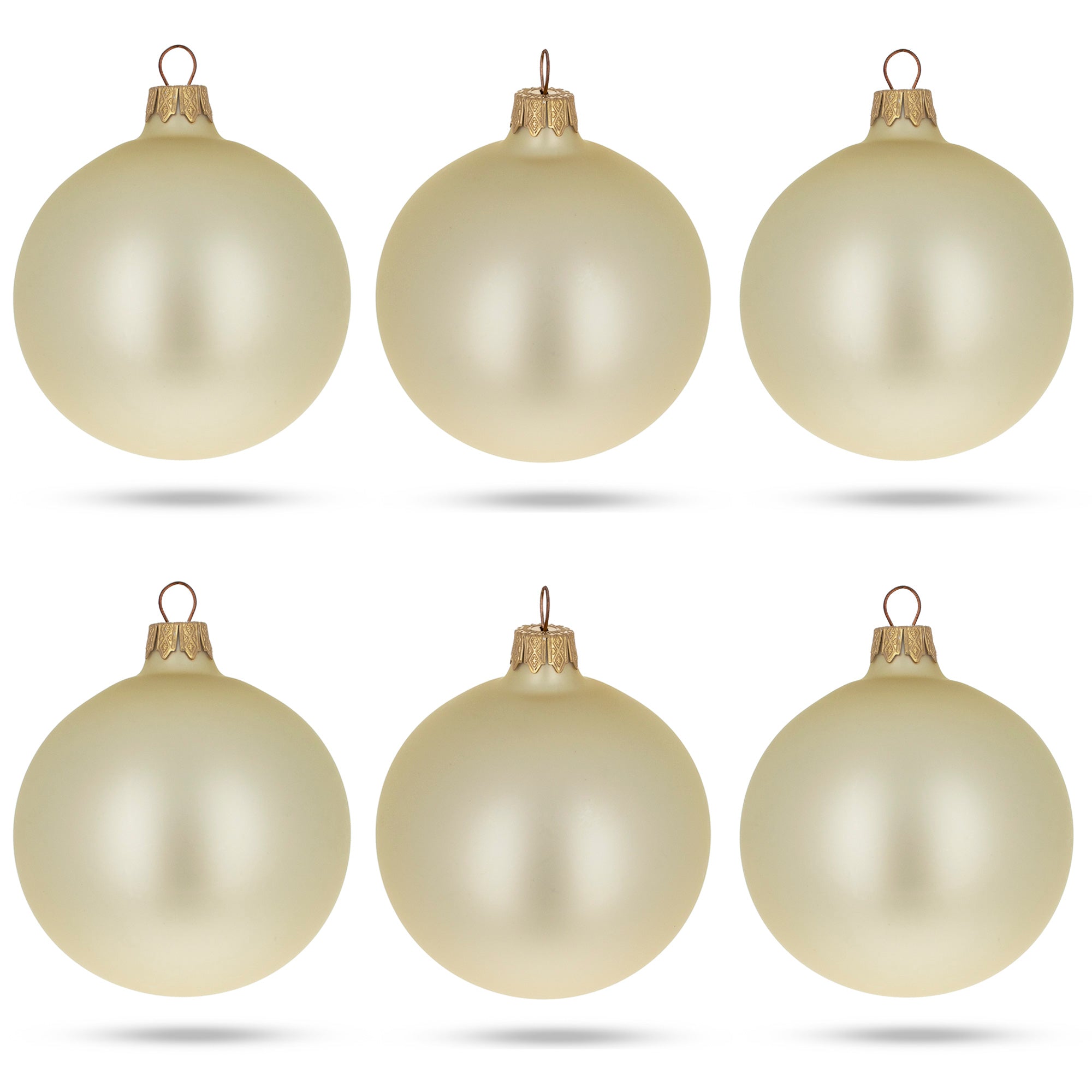 Set of 6 Beige Glass Ball Christmas Ornaments 3.25 Inches BestPysanky