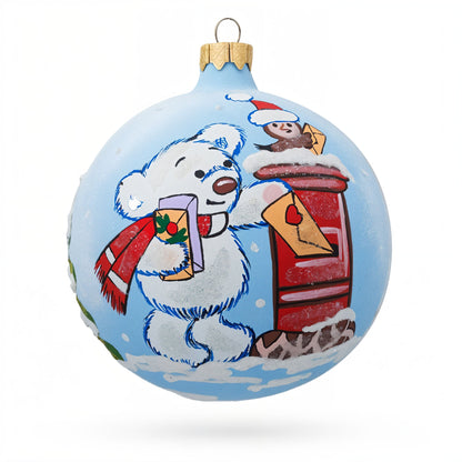Bear Mailing Christmas Wish List Glass Ball Christmas Ornament  3.25 Inches