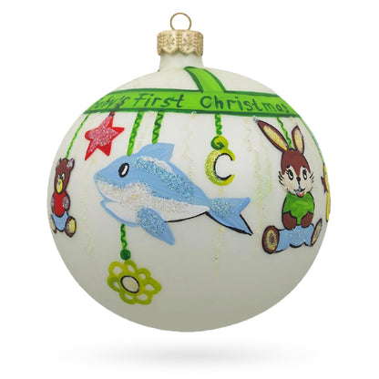 Toy Mobile Glass Ball Baby's First Christmas Ornament 4 Inches