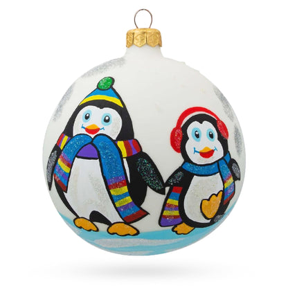 Two Penguins Glass Ball Christmas Ornament 4 Inches