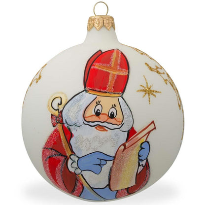 St. Nicholas Reviewing Gift List Glass Ball Christmas Ornament 4 Inches