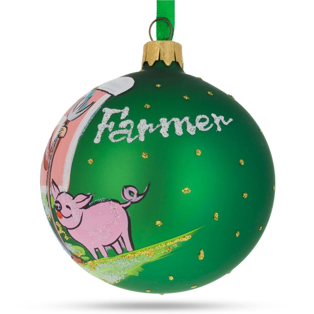 Farmer by the Barn Glass Ball Christmas Ornament 3.25 Inches