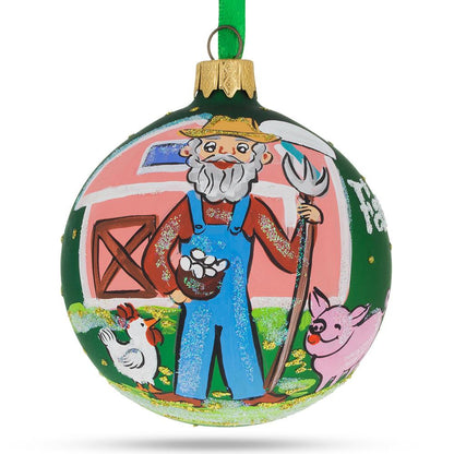 Farmer by the Barn Glass Ball Christmas Ornament 3.25 Inches