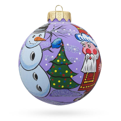 Santa, Snowman, and Christmas Tree Glass Ball Ornament 3.25 Inches