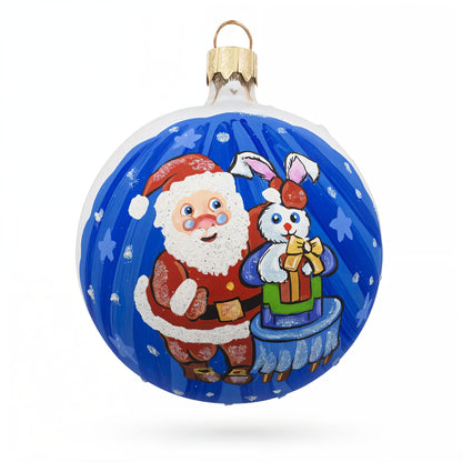 Santa's Magical Rabbit Trick Glass Ball Christmas Ornament 3.25 Inches