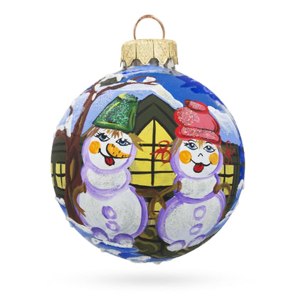 Snowman Couple Glass Ball Christmas Ornament 3.25 Inches