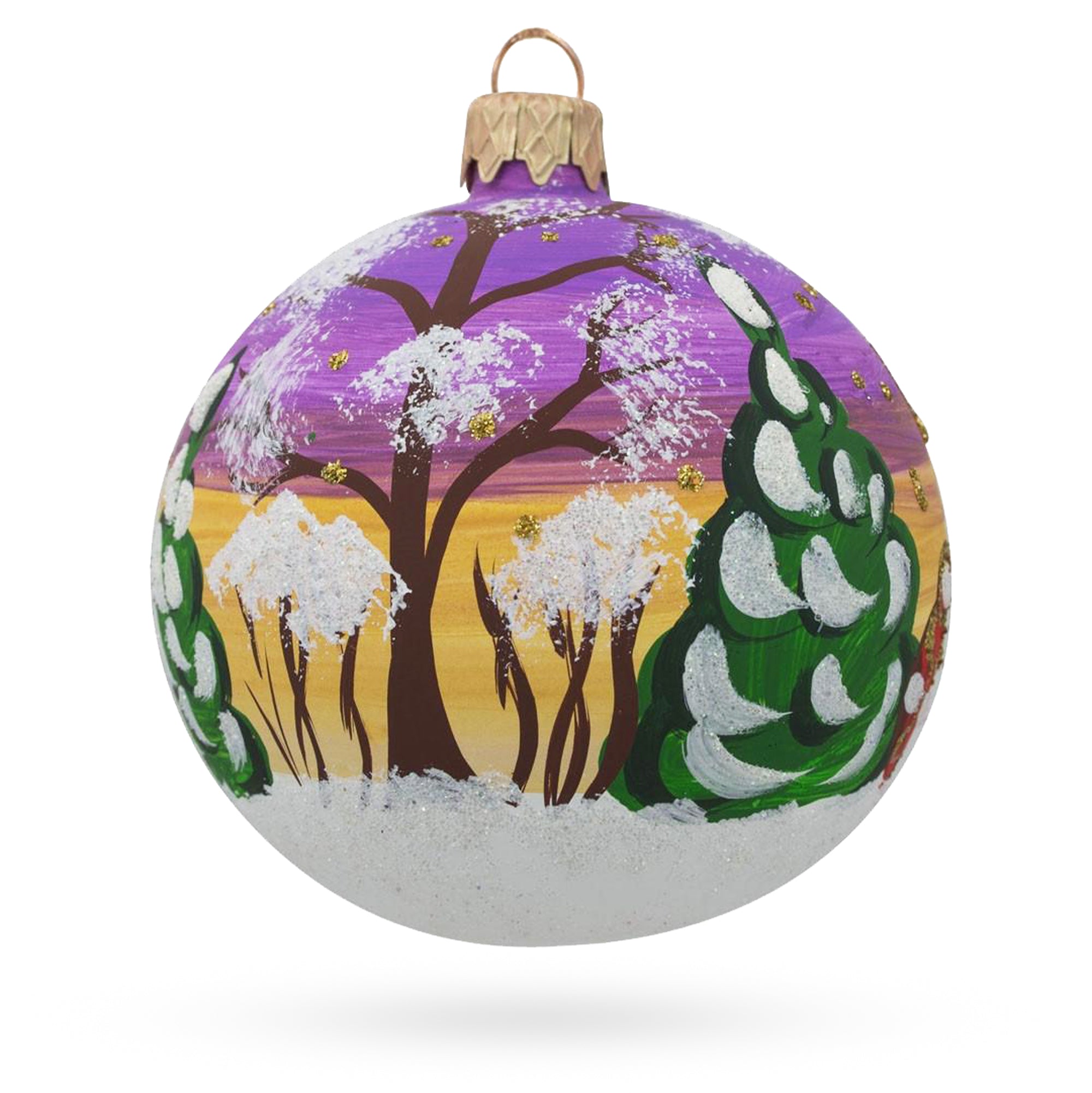 Cat Leaving Holiday Gifts Glass Ball Christmas Ornament 3.25 Inches