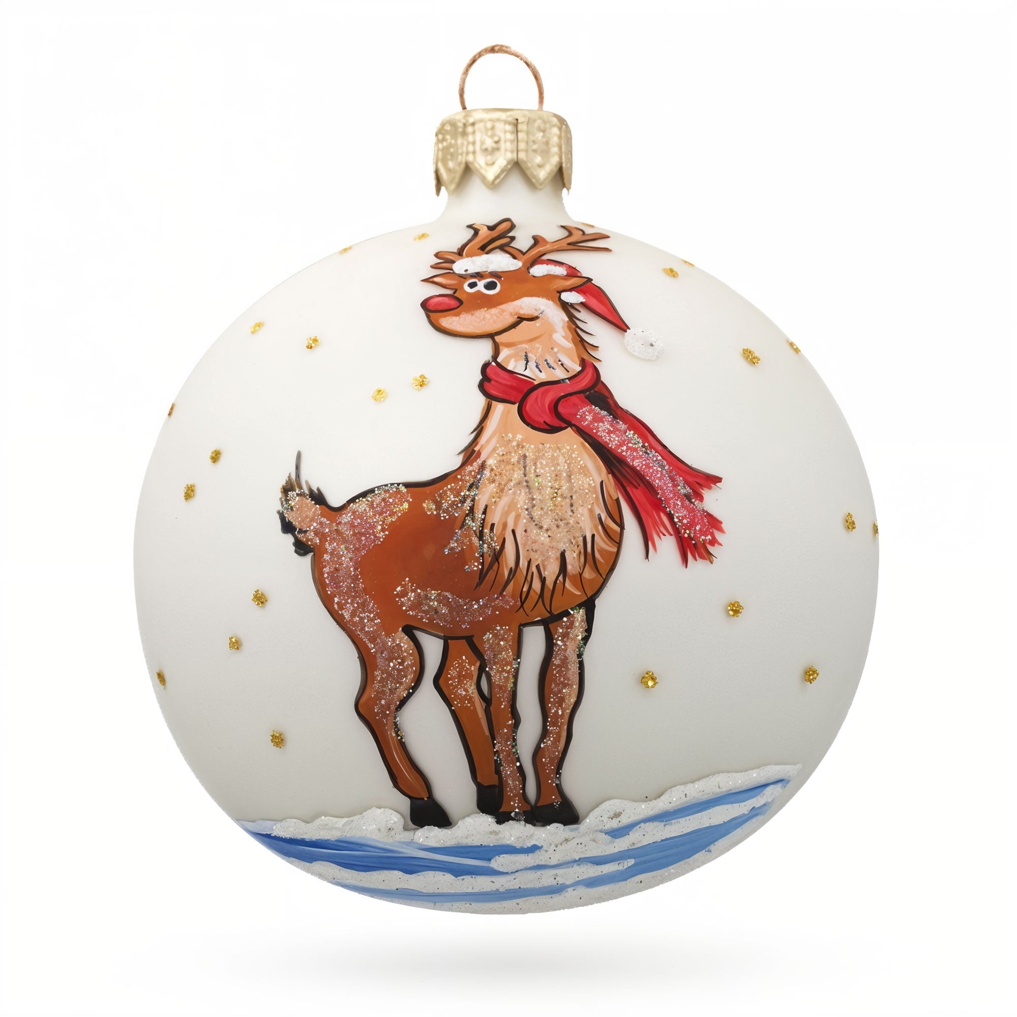 Shimmering Rudolf the Red-Nosed Reindeer Glass Ball Christmas Ornament 3.25 Inches