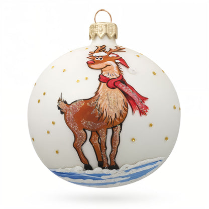 Shimmering Rudolf the Red-Nosed Reindeer Glass Ball Christmas Ornament 3.25 Inches