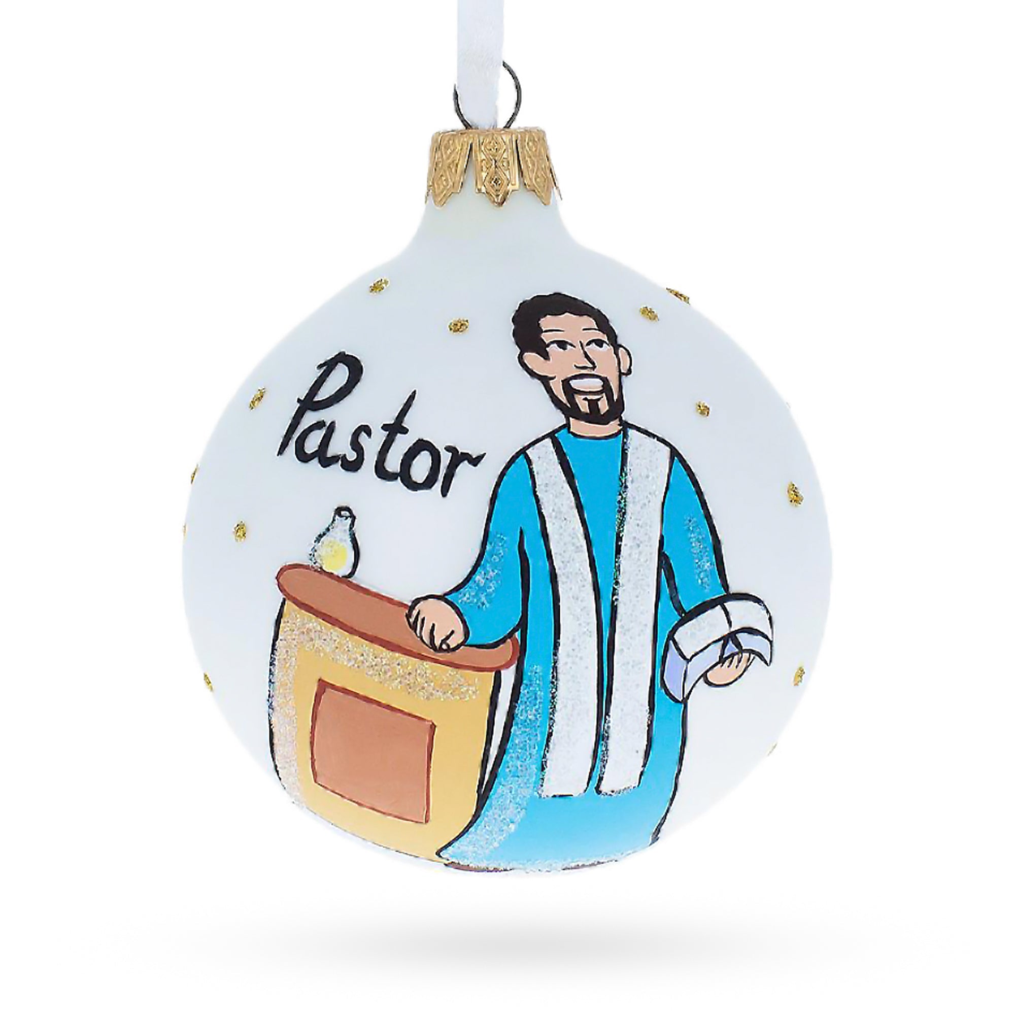 Spiritual Pastor in the Church Glass Ball Christmas Ornament 3.25 Inches