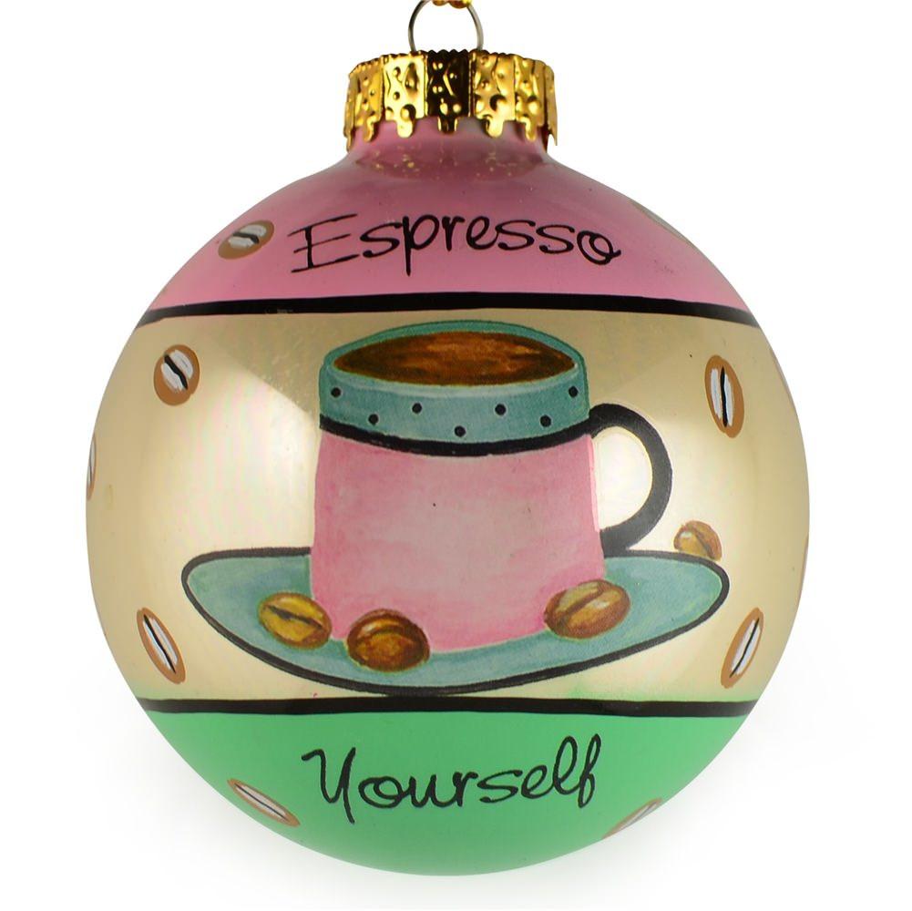 Set of 6 Coffee, Mocha, Latte Lovers Christmas Glass Ball Ornaments 3.25 Inches BestPysanky