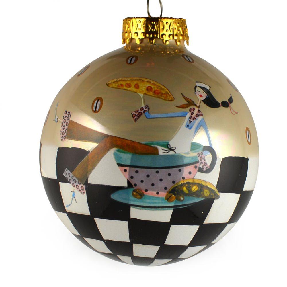 Set of 6 Coffee, Mocha, Latte Lovers Christmas Glass Ball Ornaments 3.25 Inches BestPysanky