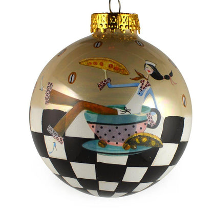 Set of 6 Coffee, Mocha, Latte Lovers Christmas Glass Ball Ornaments 3.25 Inches BestPysanky