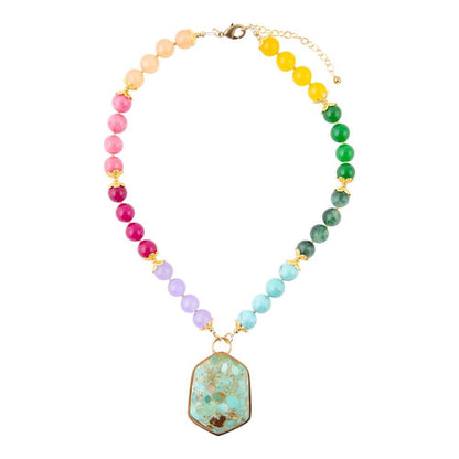 Kaleidoscope Multistone Blue Turquoise Pendant Golden Necklace Barse Jewelry