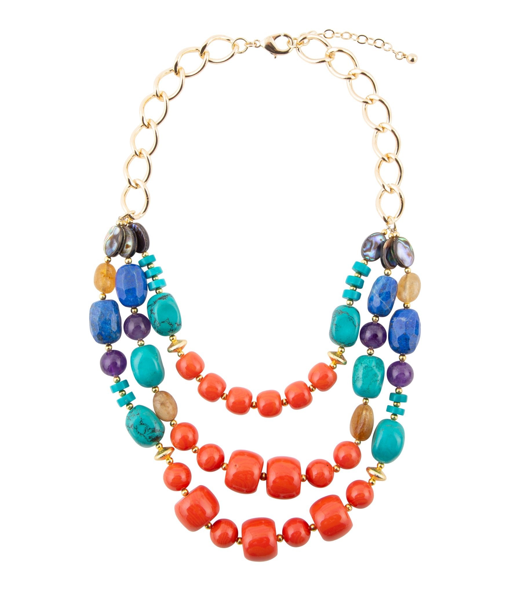 Kaleidoscope Multistone Statement Golden Necklace Barse Jewelry