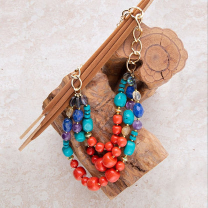 Kaleidoscope Multistone Statement Golden Necklace Barse Jewelry