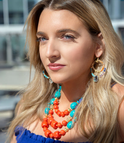 Kaleidoscope Multistone Statement Golden Necklace Barse Jewelry