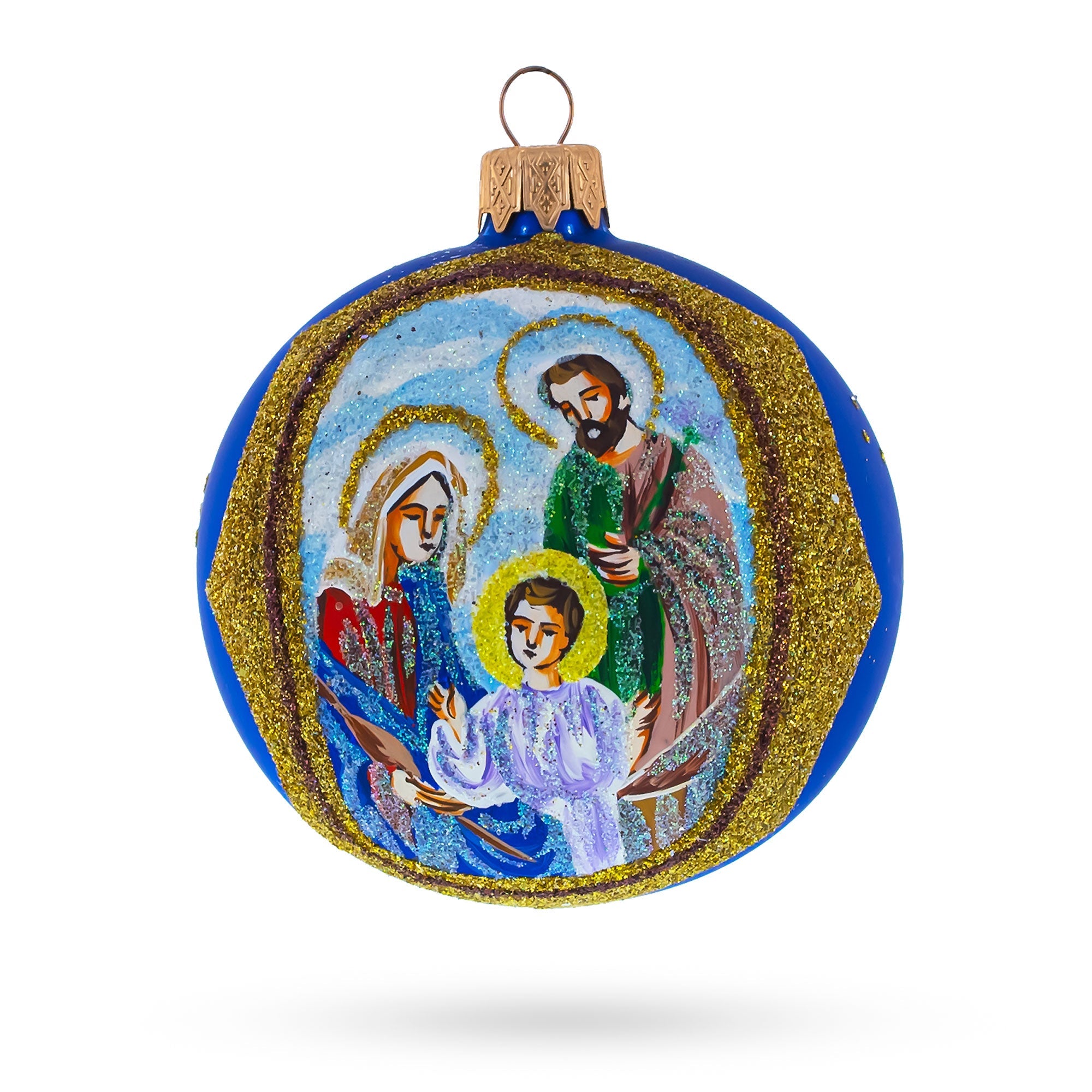 Nativity Scene Sparkling Glass Ball Christmas Ornament 3.25 Inches