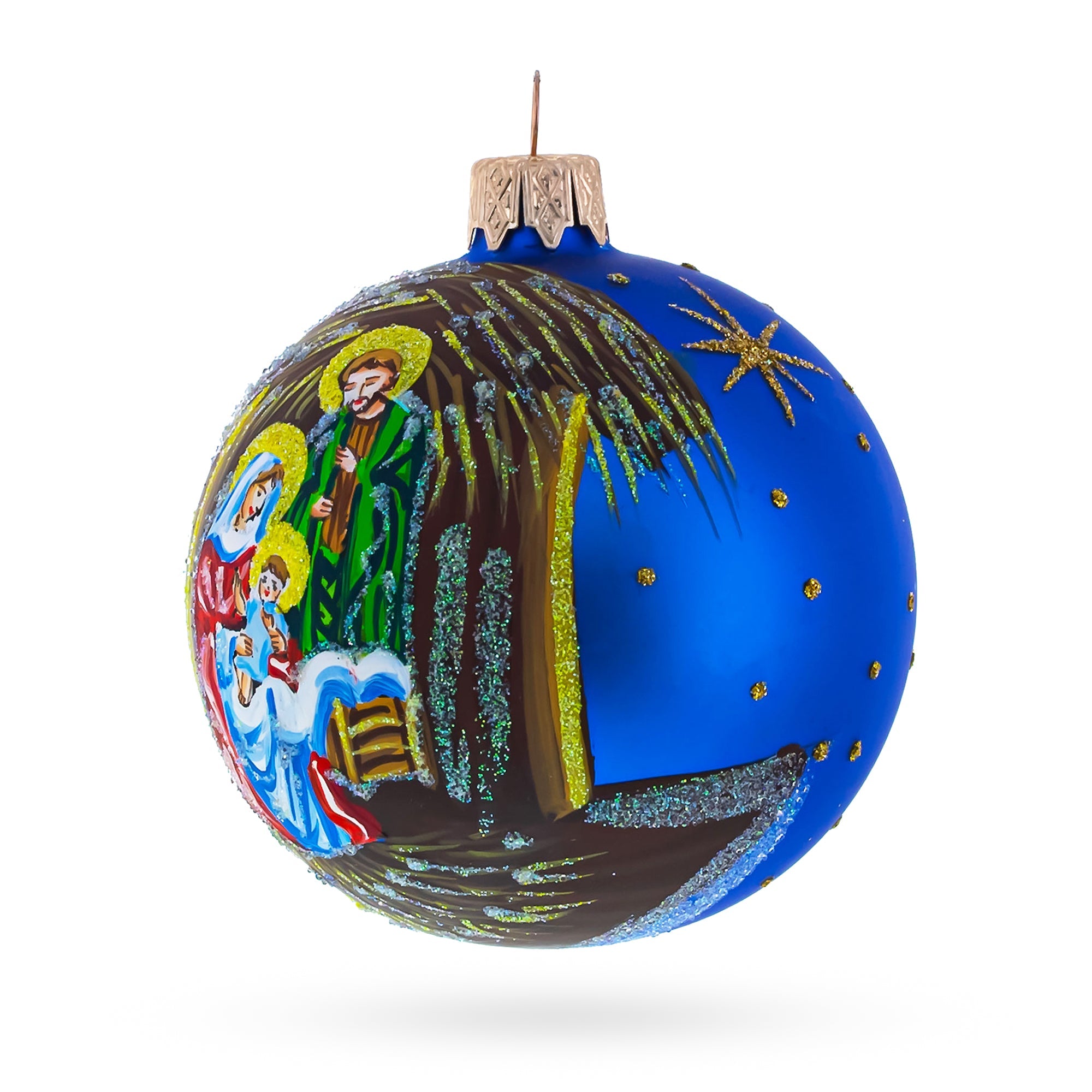 Timeless Nativity Scene in Manger Glass Ball Christmas Ornament 3.25 Inches