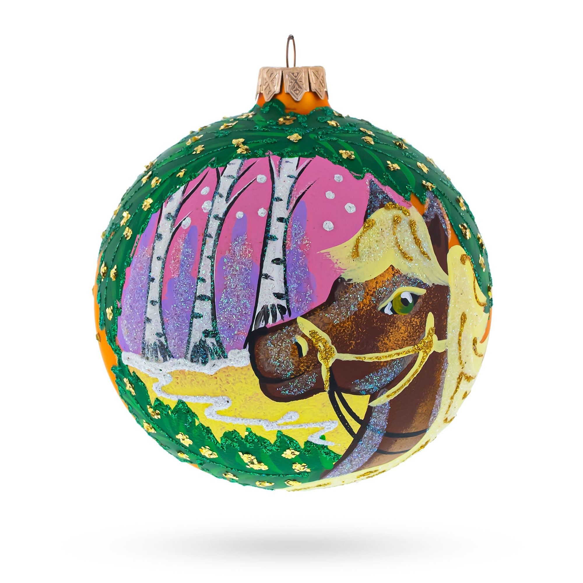Serene Horse in the Forest Glass Ball Christmas Ornament 4 Inches BestPysanky