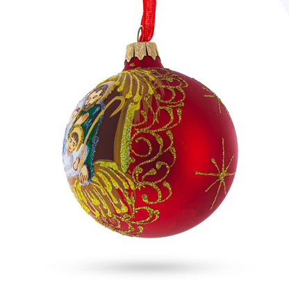 Holy Family Admires Jesus Nativity Scene Glass Ball Christmas Ornament 3.25 Inches