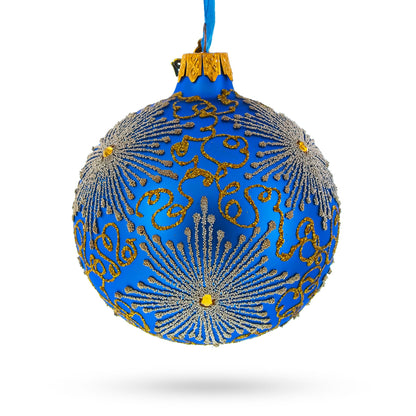 Sparkling Jeweled Snowflakes on Blue Glass Ball Christmas Ornament 3.25 Inches BestPysanky