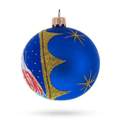 Joseph and Mary Admiring Baby Jesus Glass Ball Christmas Ornament 3.25 Inches