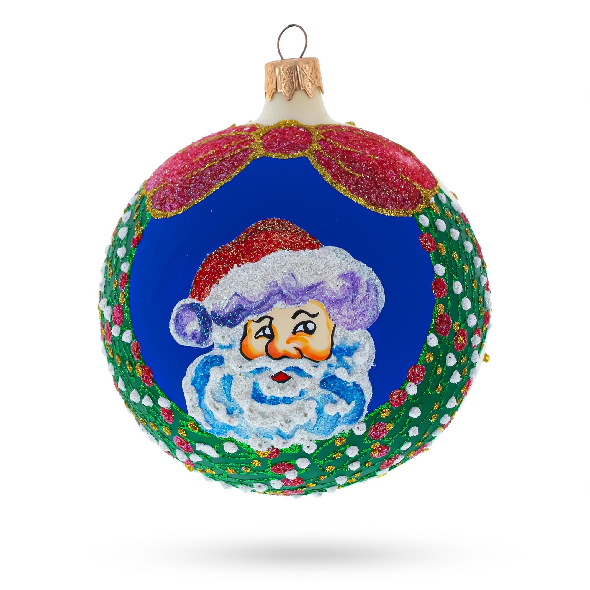 Festive Santa Wreath Gifts Glass Ball Christmas Ornament 4 Inches