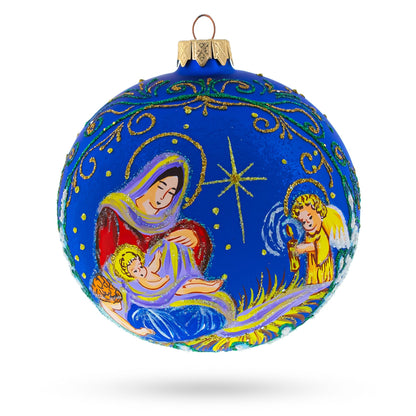 Angels Singing to Baby Jesus Glass Ball Christmas Ornament 4 Inches