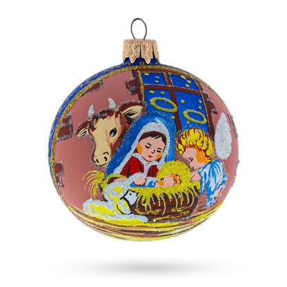 Serene Silent Night Nativity Scene- Glass Ball Christmas Ornament 3.25 Inches