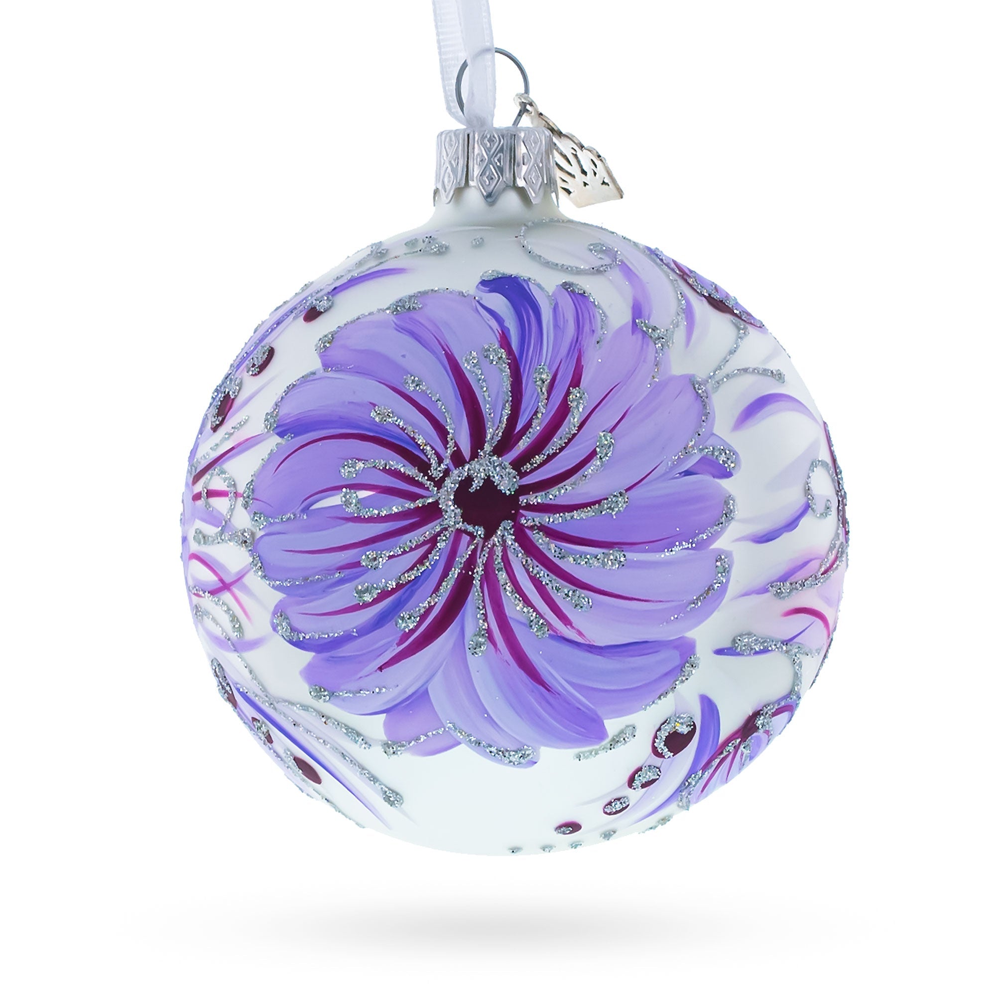 Gerbera Flowers on Purple Glass Ball Christmas Ornament