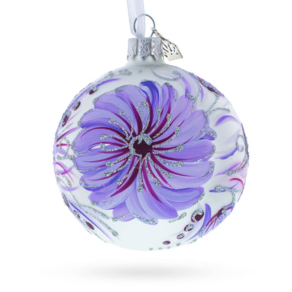 Gerbera Flowers on Purple Glass Ball Christmas Ornament