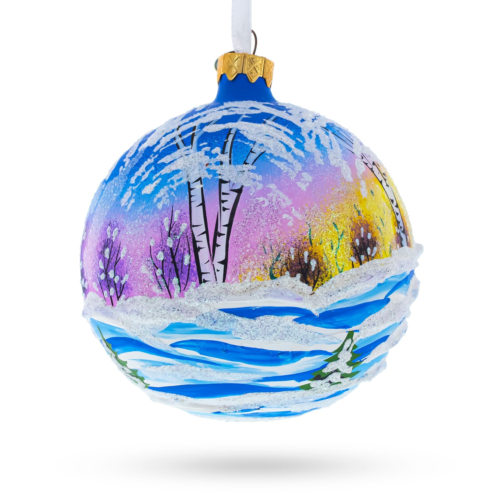 Ukrainian Winter Village Church Glass Ball Christmas Ornament 4 Inches