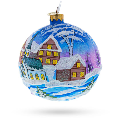 Ukrainian Winter Village Church Glass Ball Christmas Ornament 4 Inches