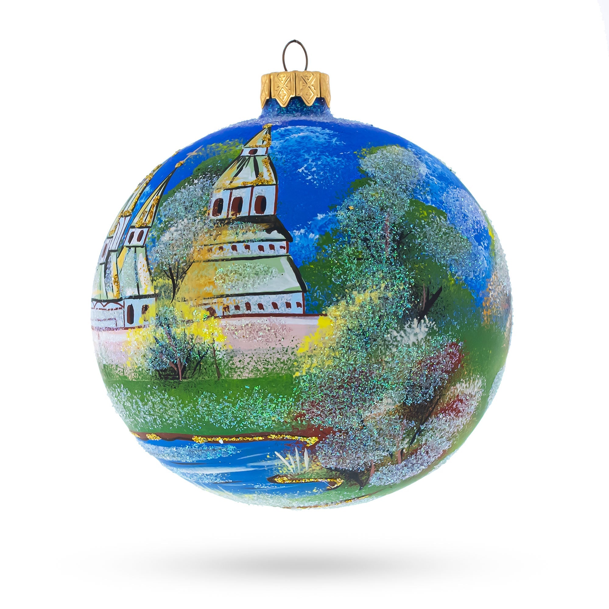 Winter Church Scene Glass Ball Christmas Ornament 4 Inches