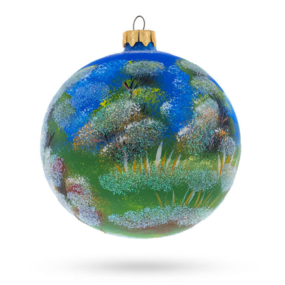 Winter Church Scene Glass Ball Christmas Ornament 4 Inches