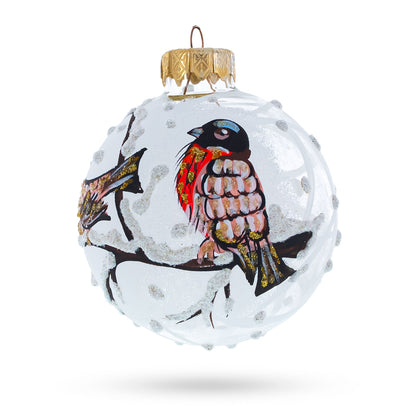 Red Finch on Snow Branch Glass Ball Christmas Ornament 3.25 Inches