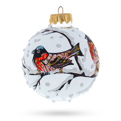Red Finch on Snow Branch Glass Ball Christmas Ornament 3.25 Inches