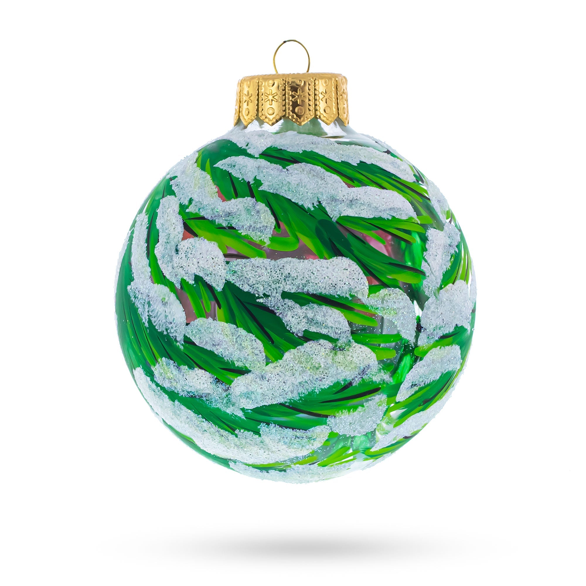 Songbirds in Winter Scene Glass Ball Christmas Ornament 4 Inches