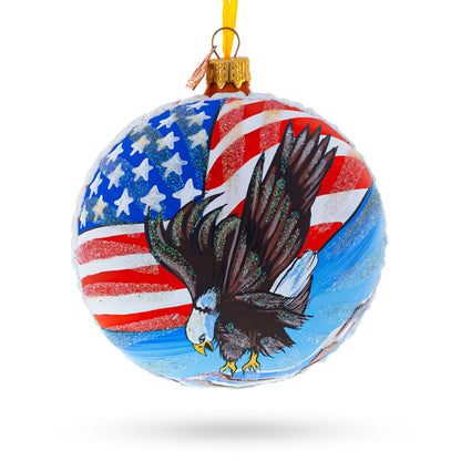 USA Flag and Bald Eagle Glass Ball Christmas Ornament 4 Inches