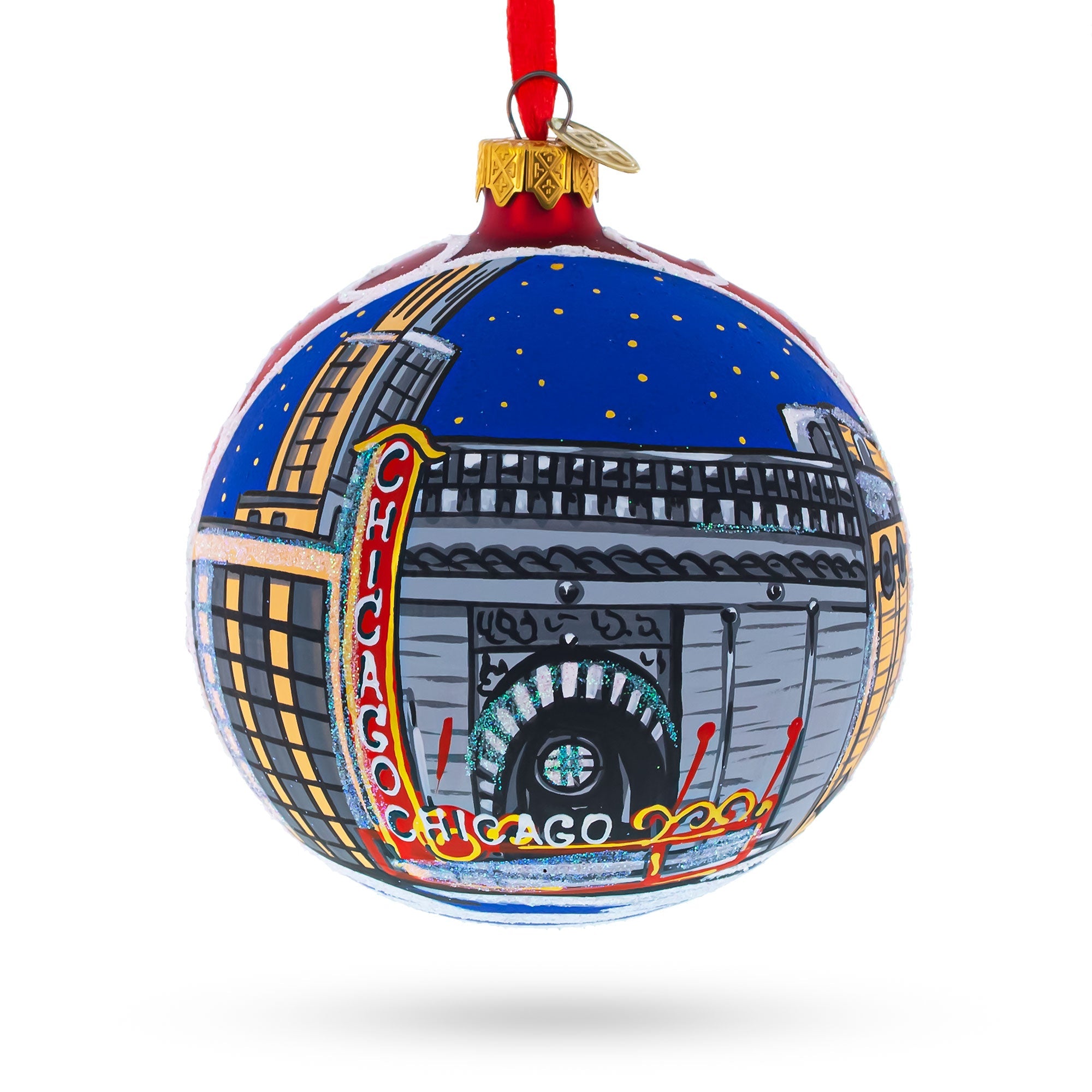 Chicago Theater, Illinois, USA Glass Ball Christmas Ornament 4 Inches