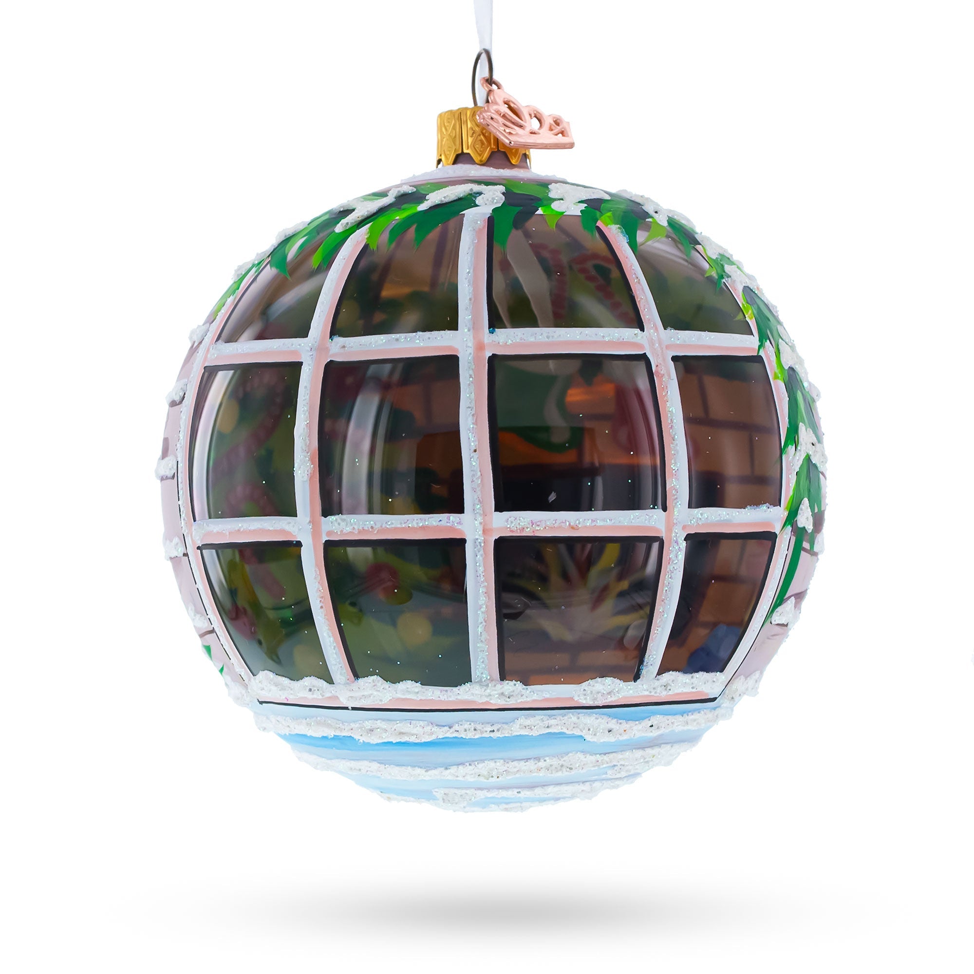 Intriguing Santa Peeking Through House Window Glass Ball Christmas Ornament 4 Inches