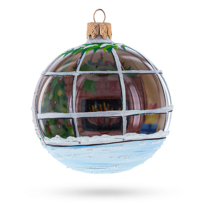 Santa Peeking Through House Window  Glass Ball Christmas Ornament  3.25 Inches