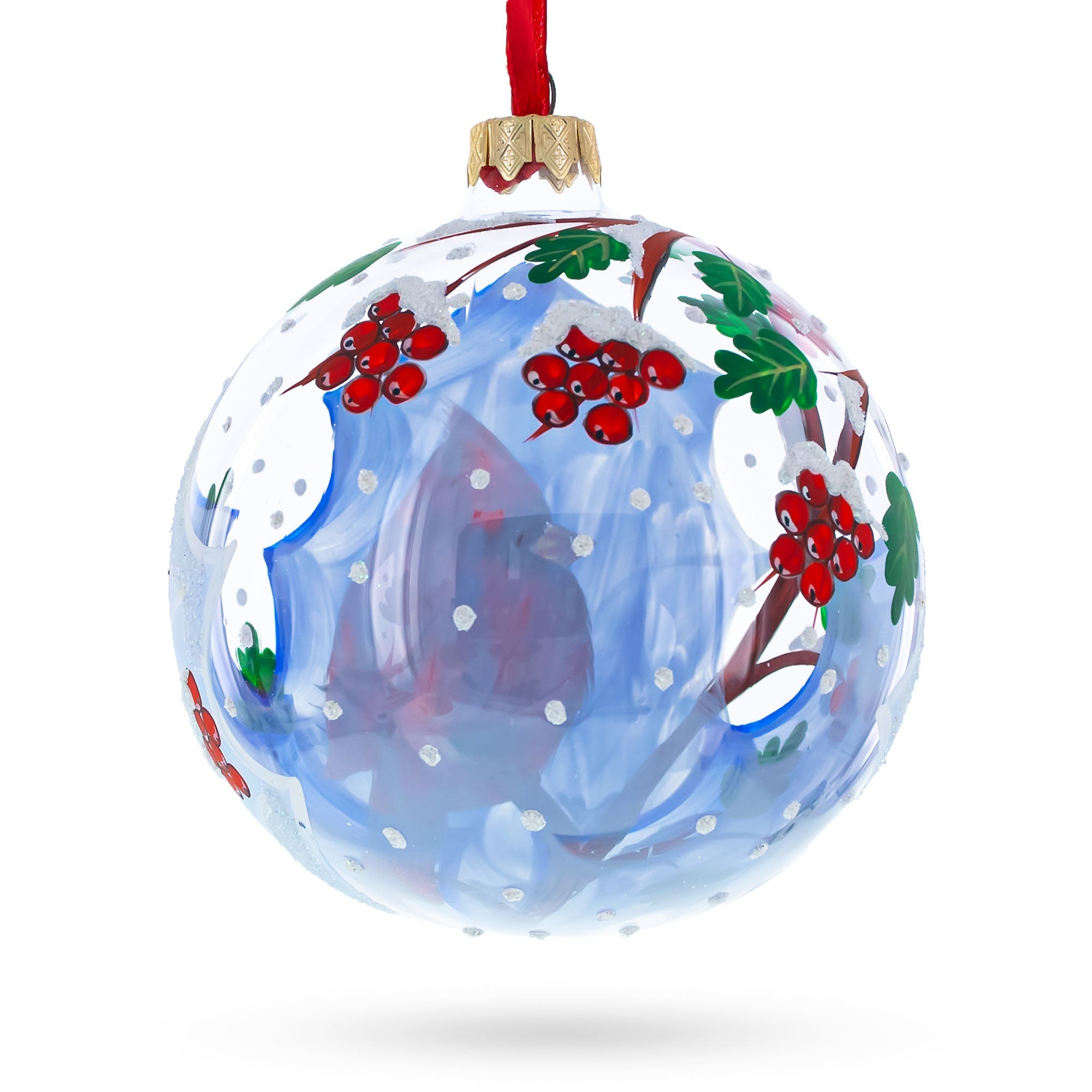 Cardinal Winter Scene Glass Ball Christmas Ornament 4 Inches