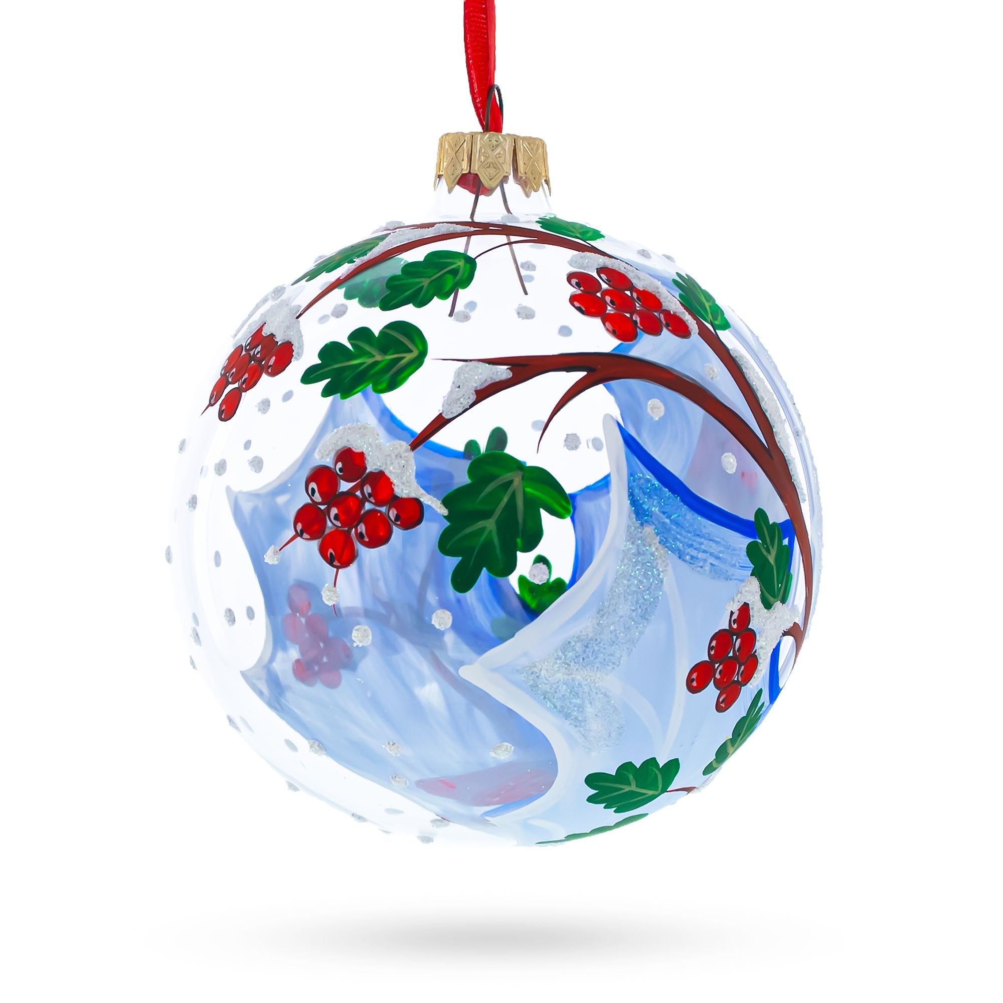 Cardinal Winter Scene Glass Ball Christmas Ornament 4 Inches