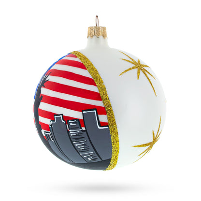 Statue of Liberty with USA Flag, New York City Glass Ball Christmas Ornament 4 Inches