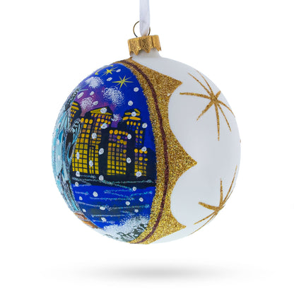 Statue of Liberty at Night, New York, USA Glass Ball Christmas Ornament 4 Inches