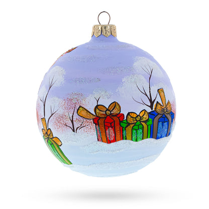 Santa and Reindeer Glass Ball Christmas Ornament 4 Inches